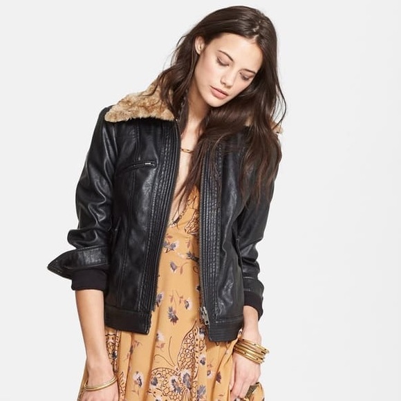 NEW Free People Vegan Leather Fur Trim Jacket - Picture 2 of 7